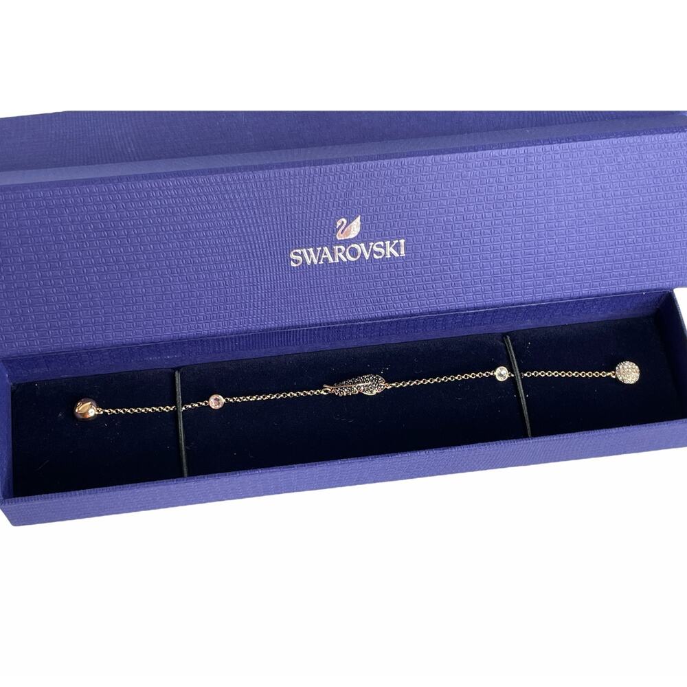 Swarovski Remix Collection Feather Strand Bracelet Black, Rose-gold tone plated